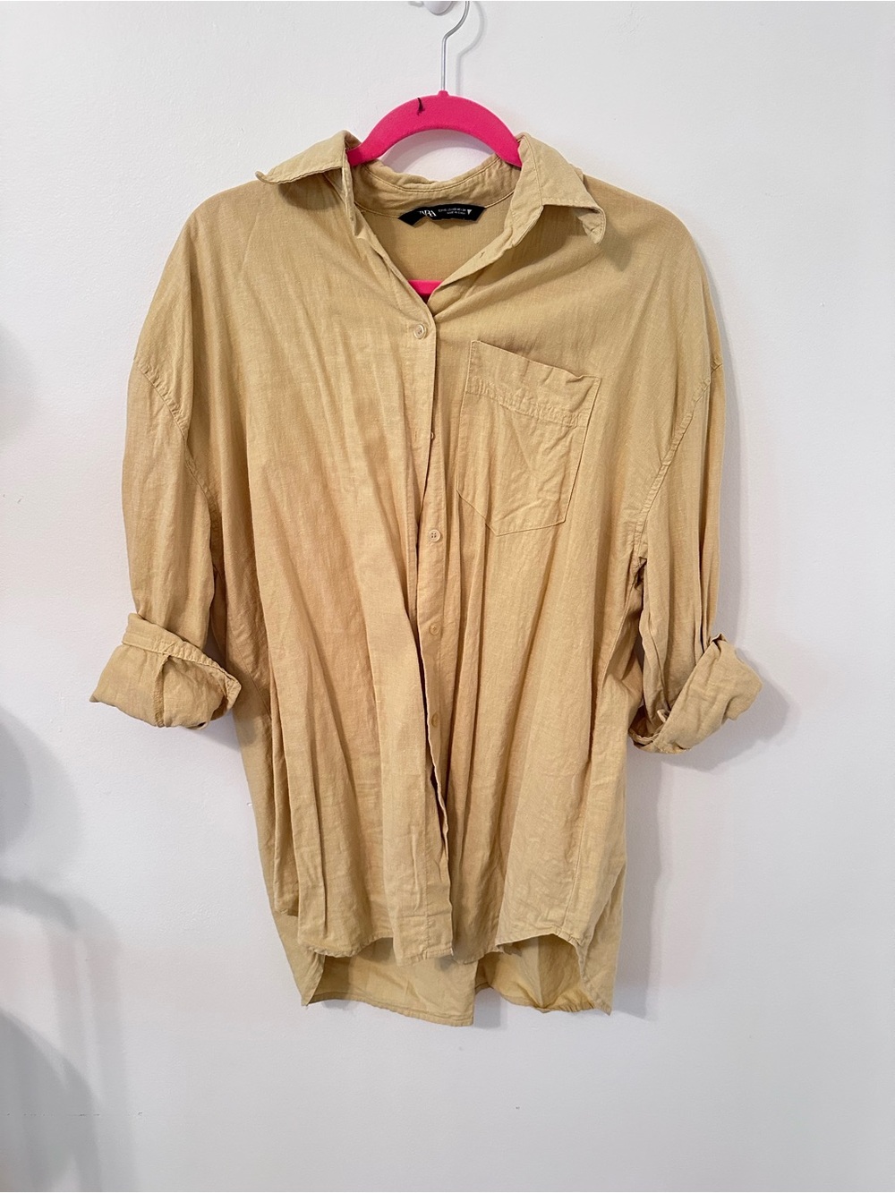 Zara Men's Light Tan Button-Down Shirt